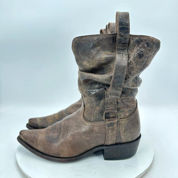 Sundance Women Size 8M Brown Distressed Leather Pointed Toe Slouch Western Boot - Picture 1 of 14